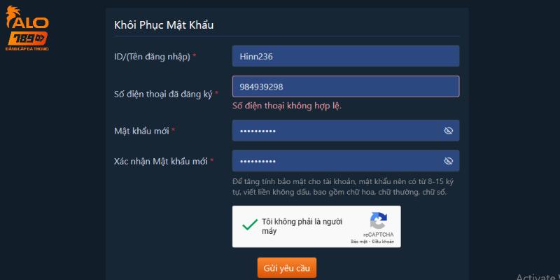 Điều cần làm khi quên mật khẩu tại ALO789
