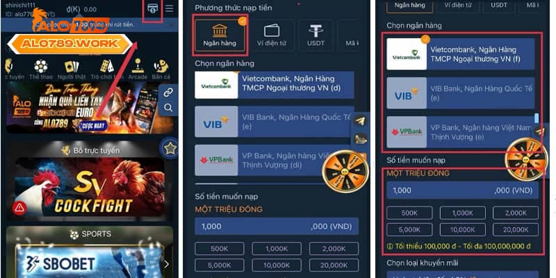Cách nạp tiền Alo789